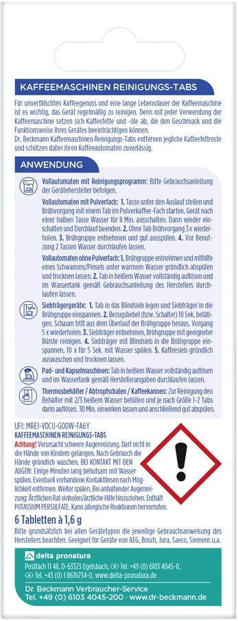 DR.BECKMANN Dr_Beckmann Tabletės Dr. Beckmann, kavos aparatui valyti, 6 vnt.