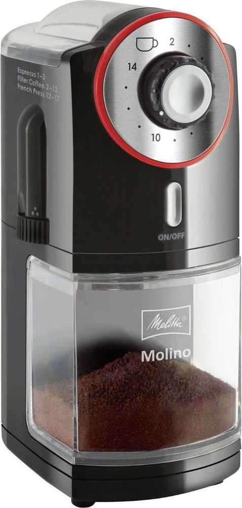 Melitta Molino elektrinė kavamalė (juoda/raudona)