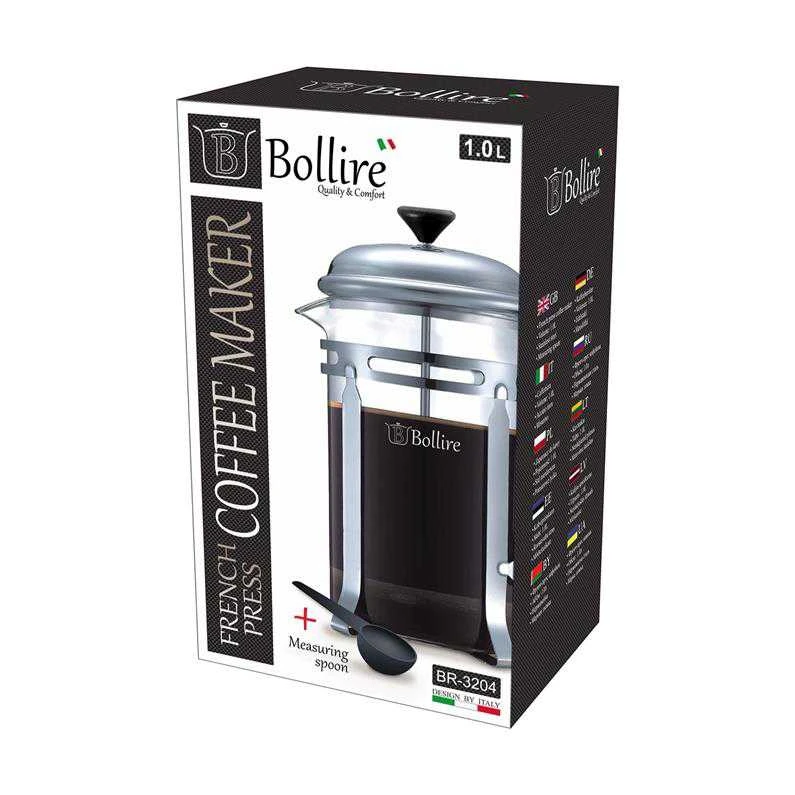 Kafijas kanna French Press Bollire BR-3204, 1 l, caurspīdīga krās./hroma krās.