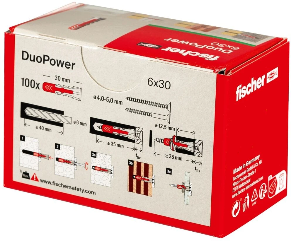 Kaištis Fischer DuoPower, 30 mm x 6 mm, 100 vnt.