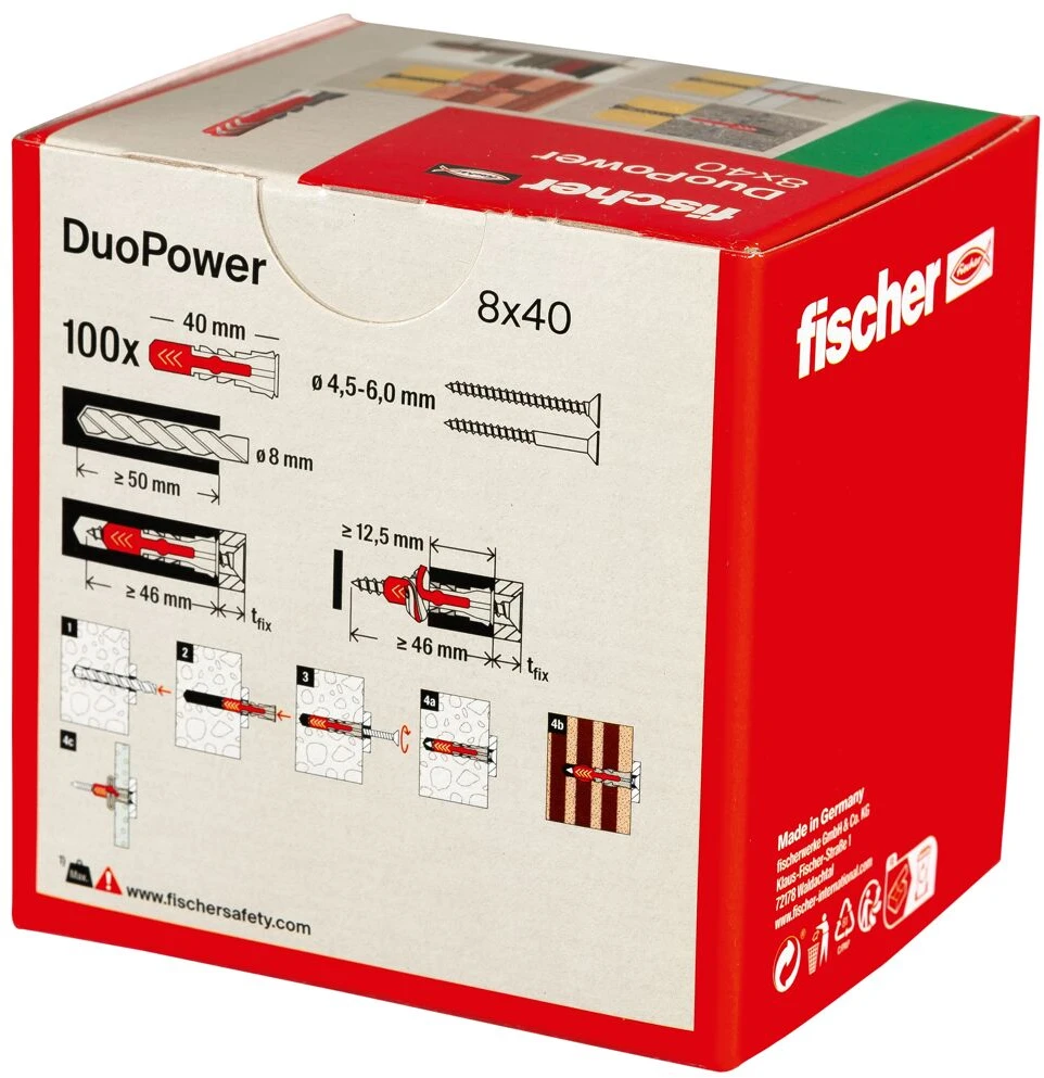 Kaištis Fischer DuoPower, 40 mm x 8 mm, 100 vnt.