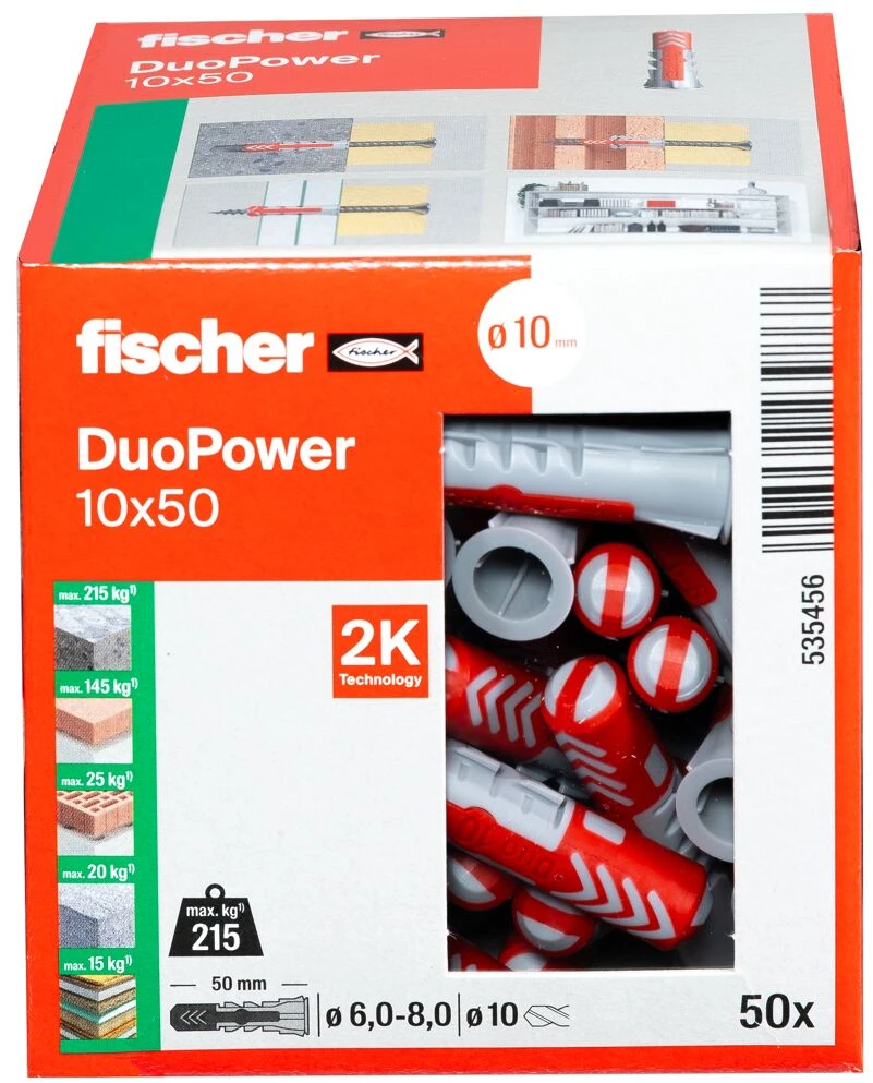 Kaištis Fischer DuoPower, 50 mm x 10 mm, 50 vnt.