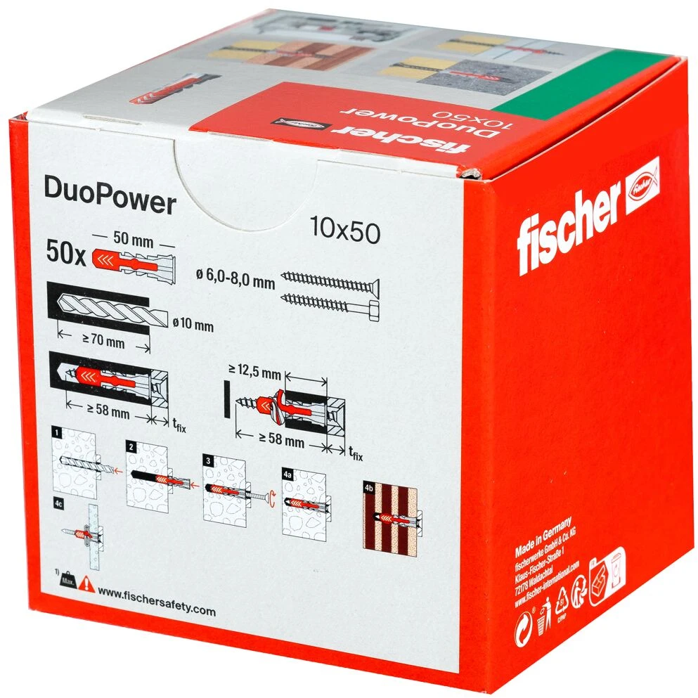 Kaištis Fischer DuoPower, 50 mm x 10 mm, 50 vnt.