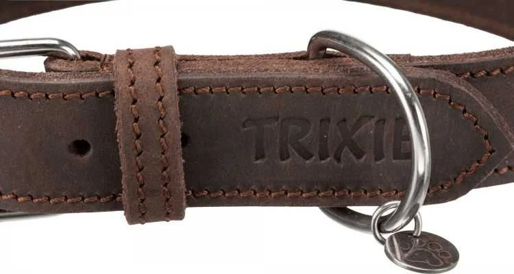 TRIXIE Rustic rieb. odos antkaklis, M-L 42-48cm/25mm, tams. rudas