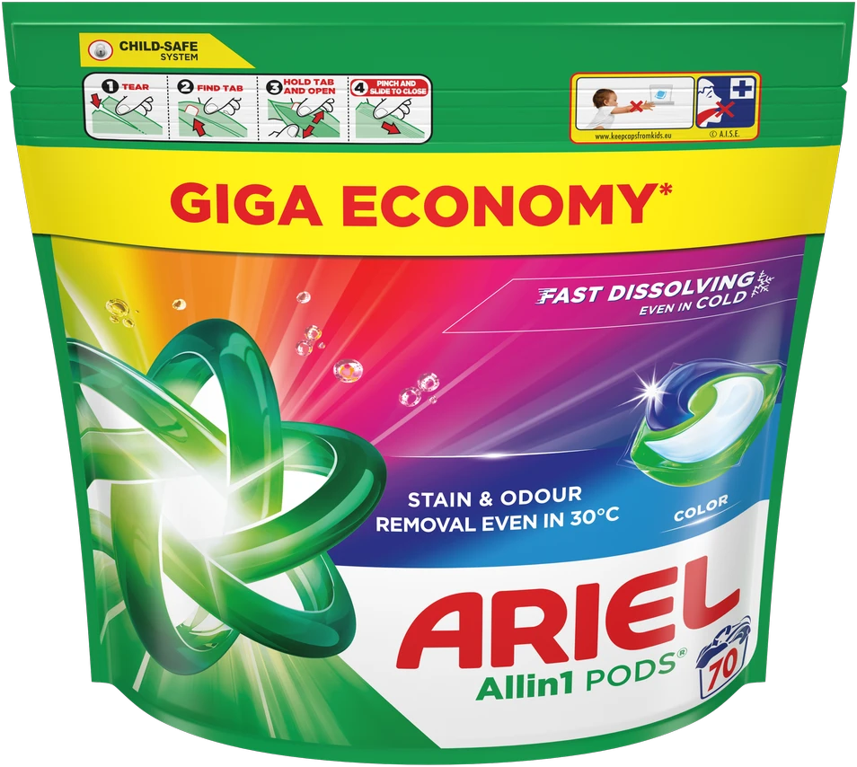 Skalbimo kapsulės Ariel All-in-1 Pods „Color“, (70 kapsulių)