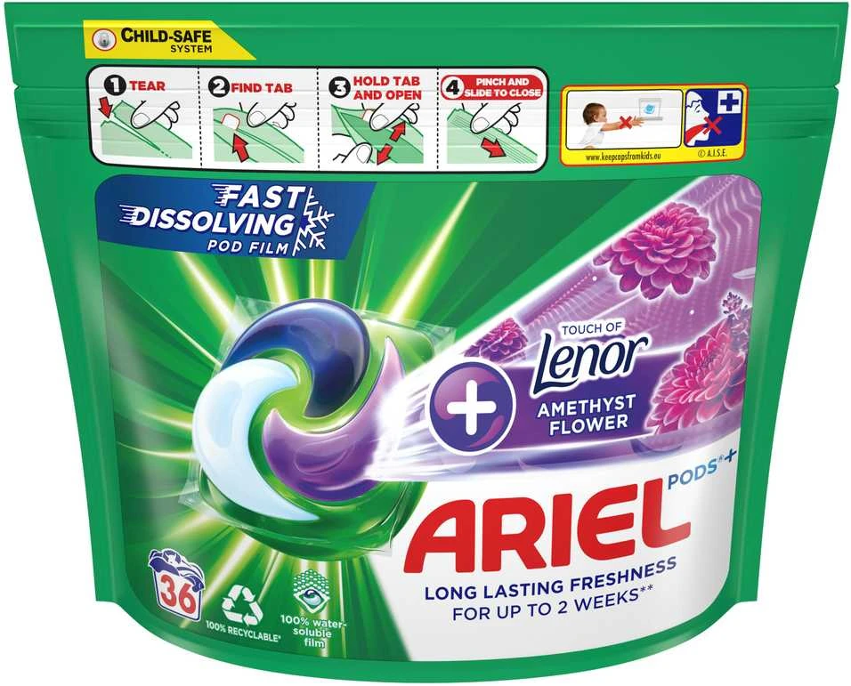Skalbimo kapsulės Ariel Amethyst flower, 36 vnt.