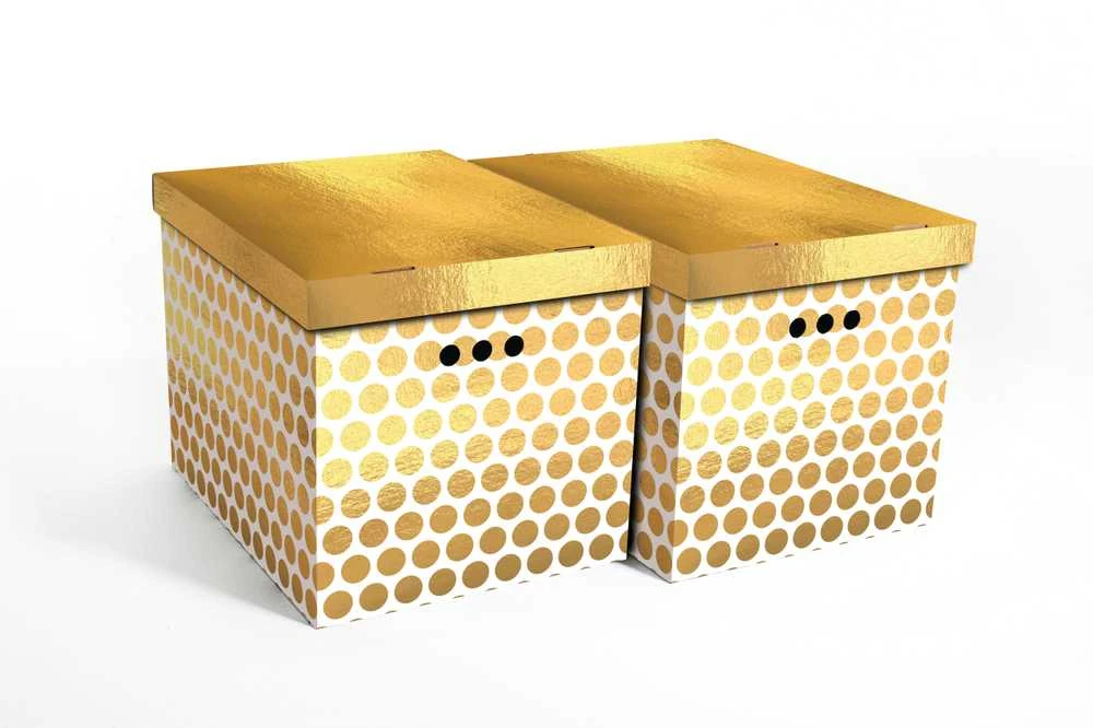 Domoletti FOLDABLE CART BOX2 44X35X32CM GOLD DOTS
