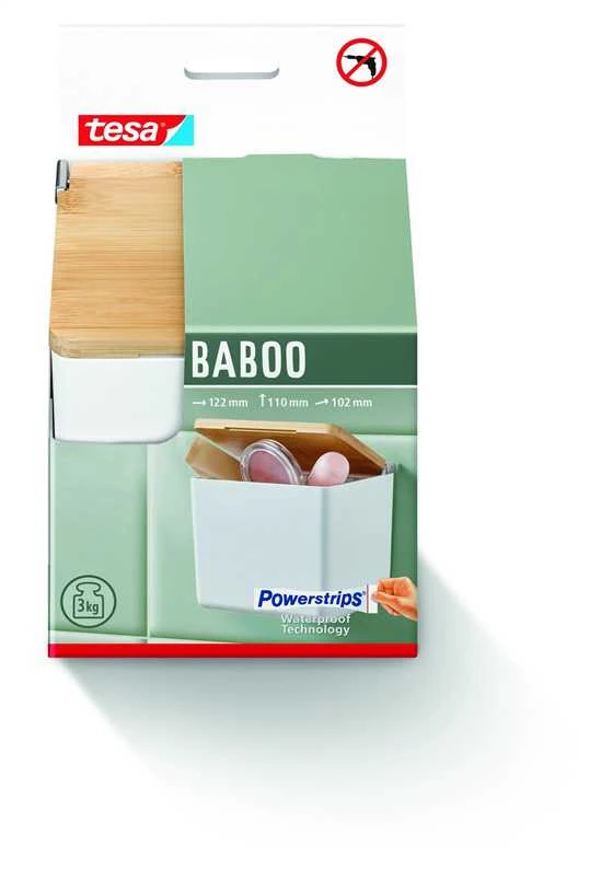 Kaste Tesa BABOO 40521-00000-00, balta, 10.2 cm x 11 cm x 12.2 cm