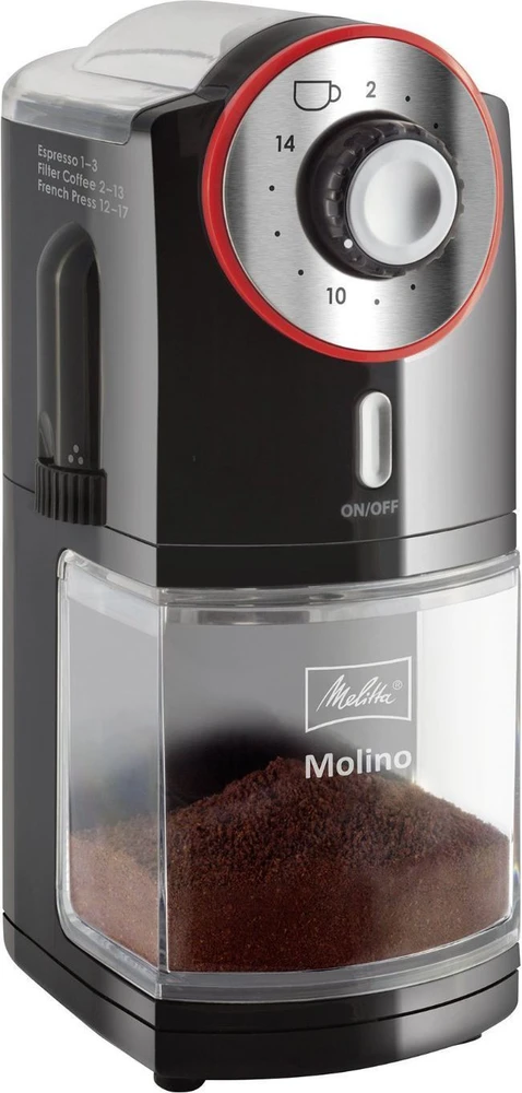 Melitta Molino elektrinė kavamalė (juoda/raudona)