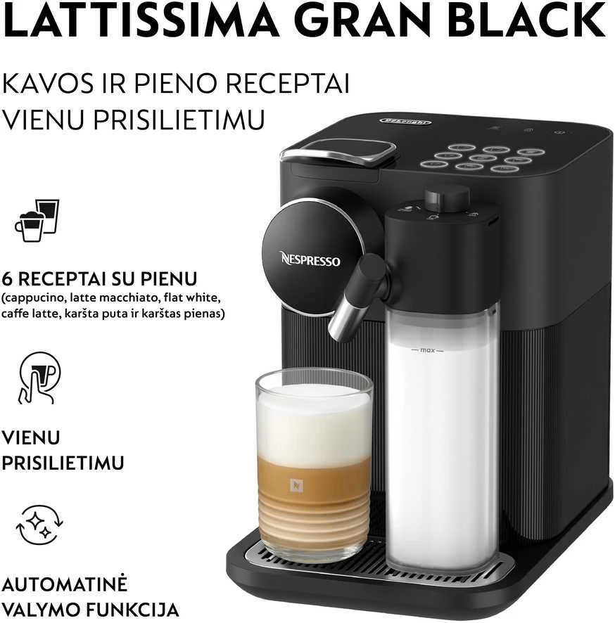 Kavos aparatas DELONGHI Nespresso EN640.B GRAN LATTISSIMA kapsulinis kavos virimo aparatas