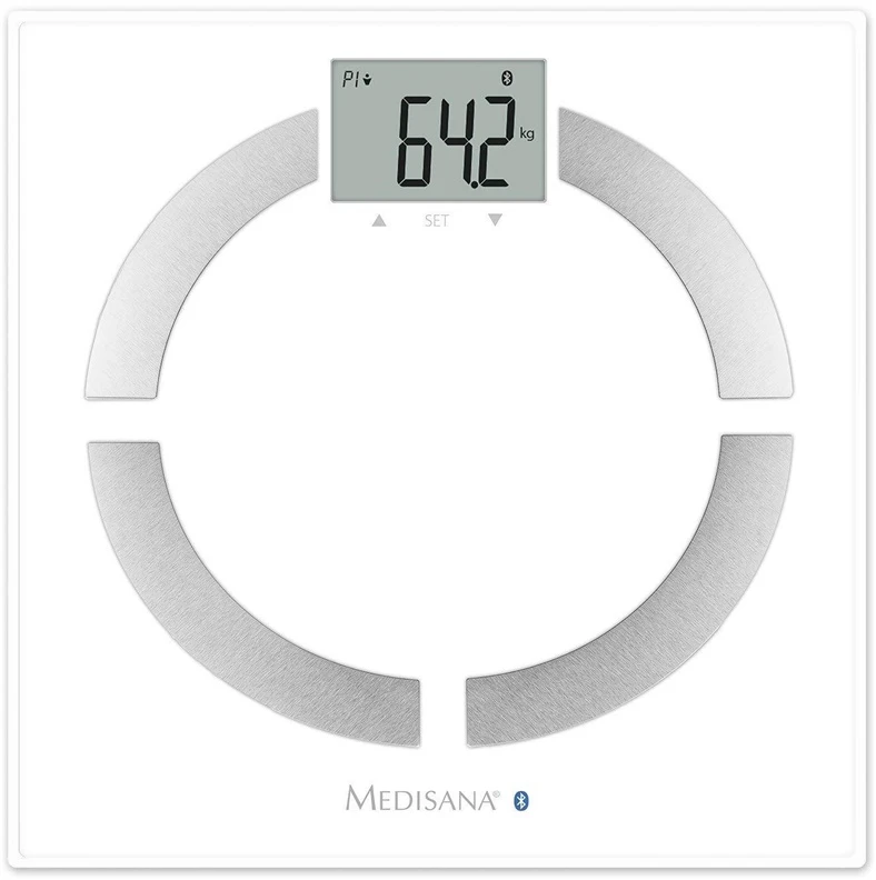 Medisana BS 444 kūno analizės svarstyklės, nerūdijančio plieno, Bluetooth | Medisana | BS 444 | Automatinis išjungimas | Kūno riebalų analizė | Kūno masės indekso (KMI) matavimas | Kūno vandens procentas | Kaulų masės analizė | Maksimalus svoris (keliamoji galia) 180 kg | Atminties funkcija | Keli vartotojai | Kūno skalė