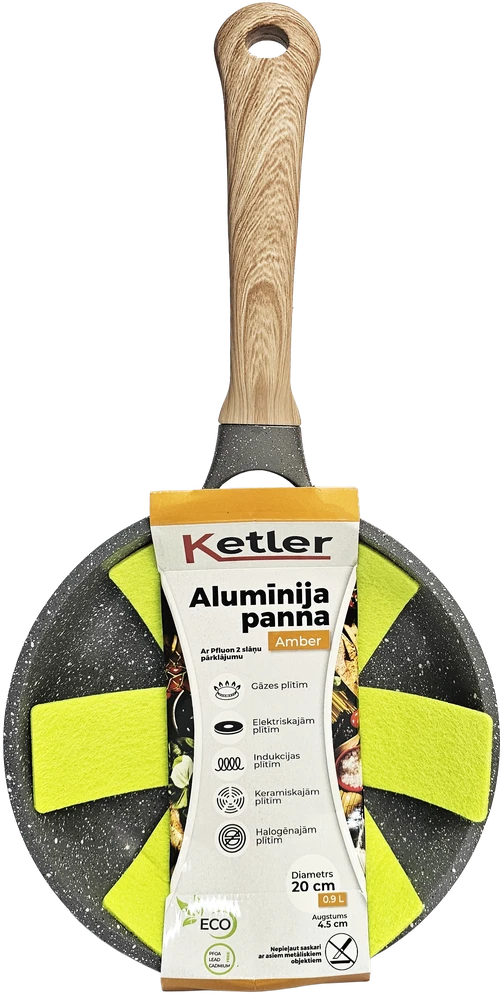 Ketler Keptuvė Amber 20cm Pilka su medžio imitacijos rankena