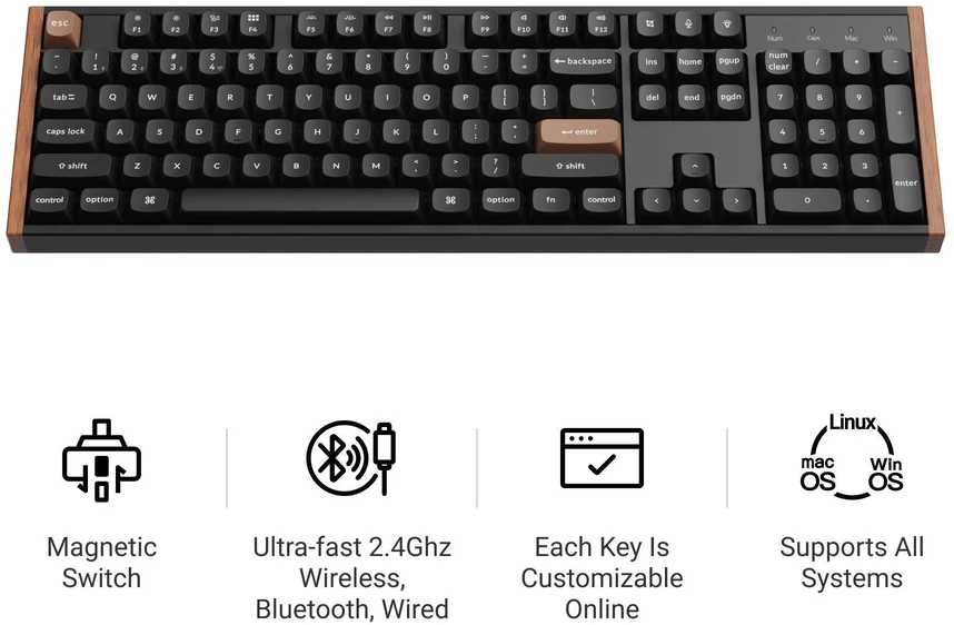 Keychron K10 HE Wireless (K10H-F1) – US išdėstymas – Gateron Magnetic Nebula – Carbon Juodas (Juoda) Magnetinė Belaidė Žaidimų Klaviatūra