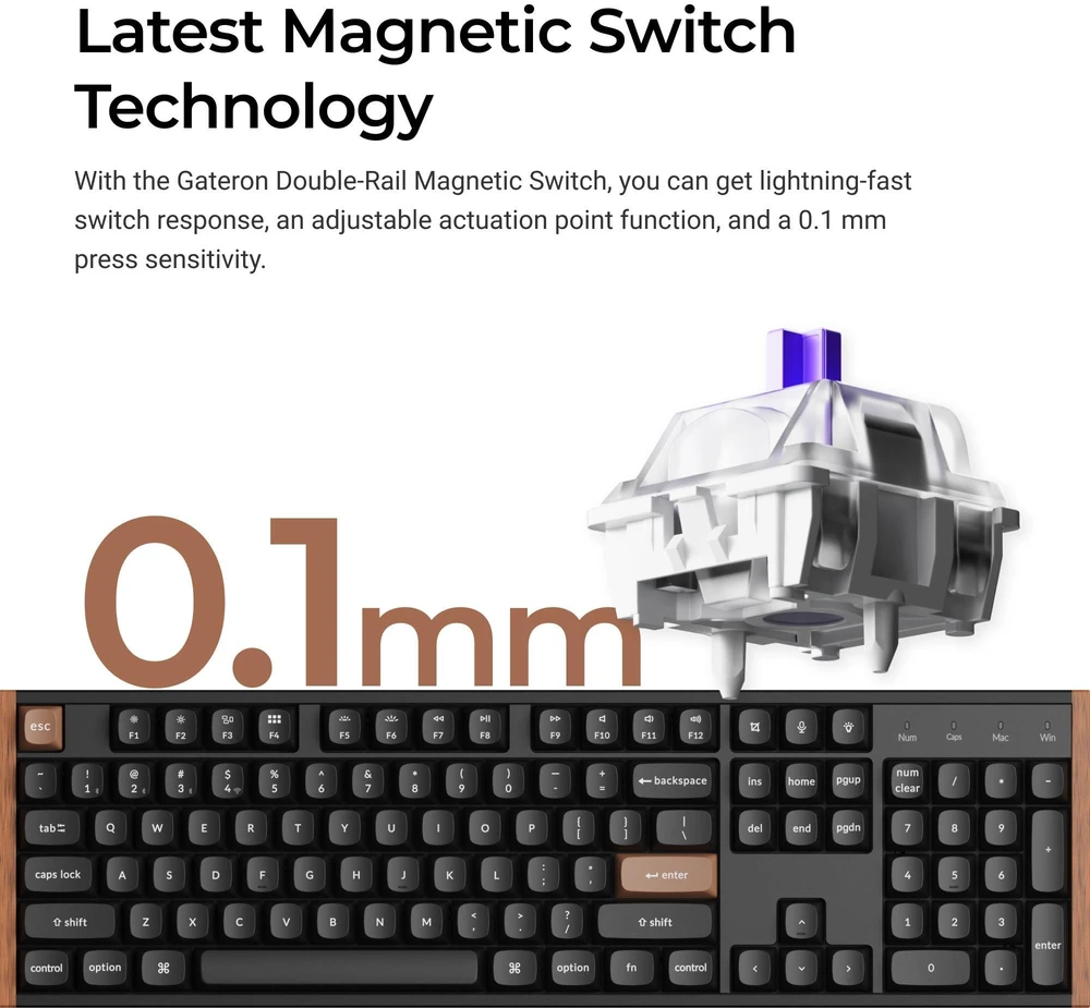 Keychron K10 HE Wireless (K10H-F1) – US išdėstymas – Gateron Magnetic Nebula – Carbon Juodas (Juoda) Magnetinė Belaidė Žaidimų Klaviatūra