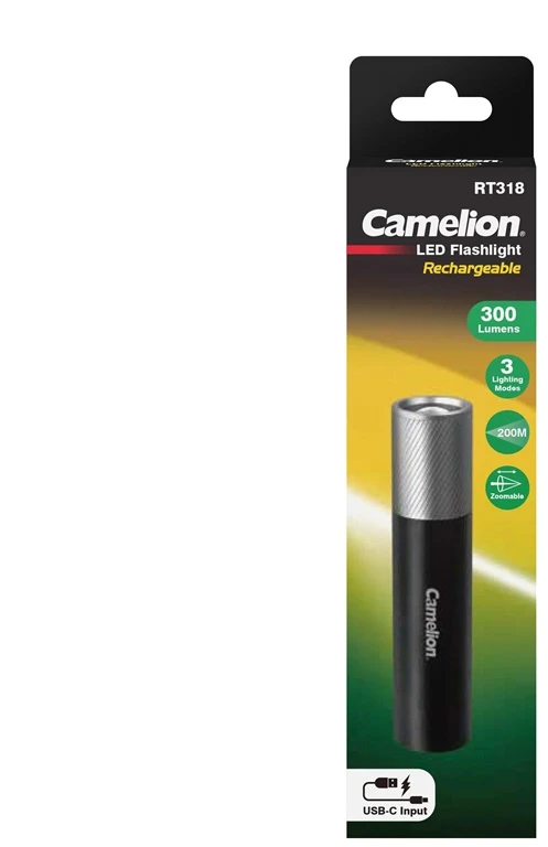 Kišeninis žibintuvėlis Camelion 3W. 300 lm. IP42. Įkraunamas