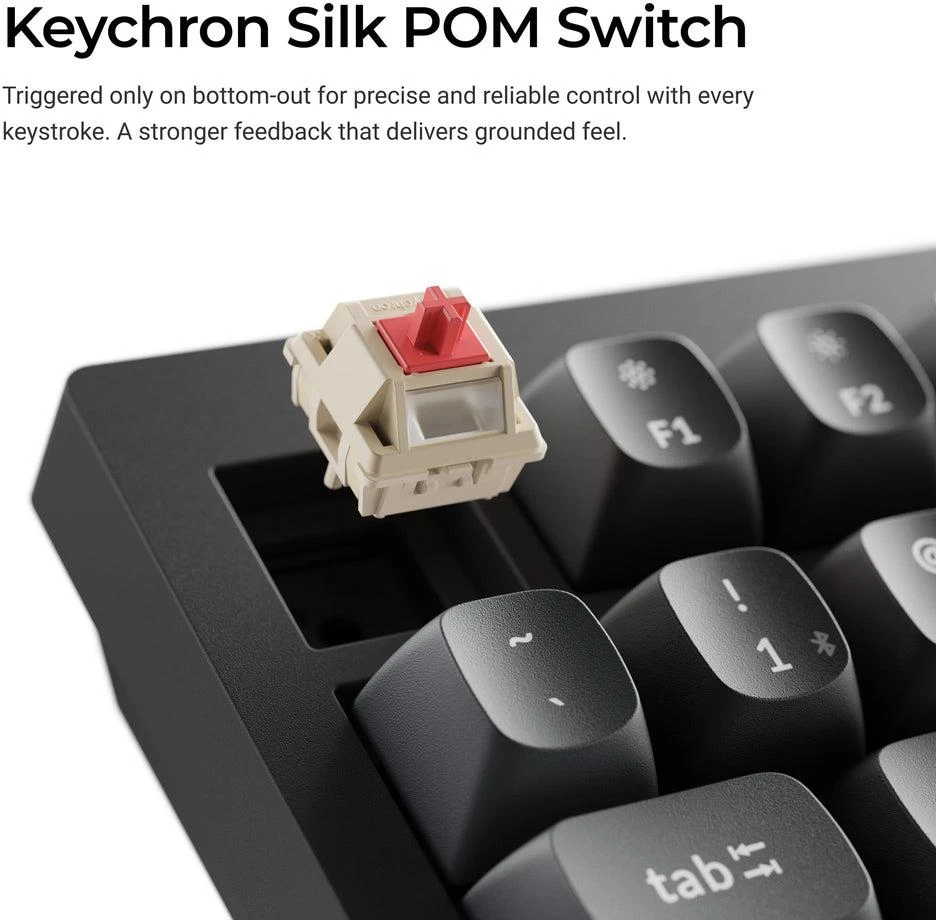 Keychron V6 Ultra Wireless (V6U-D1) - US išdėstymas - Hot-Swappable Silk POM Raudona - Juodas (Juoda) Mechaninė Belaidė Žaidimų Klaviatūra