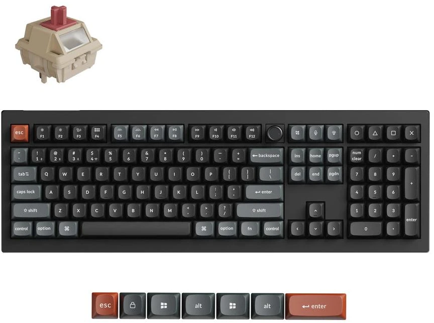 Keychron V6 Ultra Wireless (V6U-D1) - US išdėstymas - Hot-Swappable Silk POM Raudona - Juodas (Juoda) Mechaninė Belaidė Žaidimų Klaviatūra