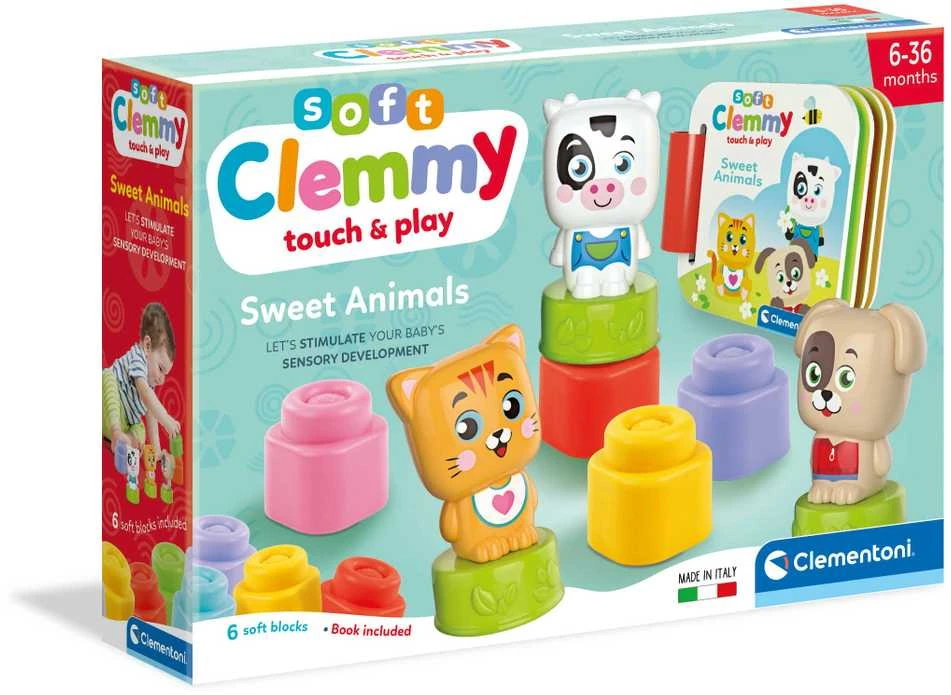 Clementoni kaladėlės Soft Clemmy su knygute "Sweet Animals"
