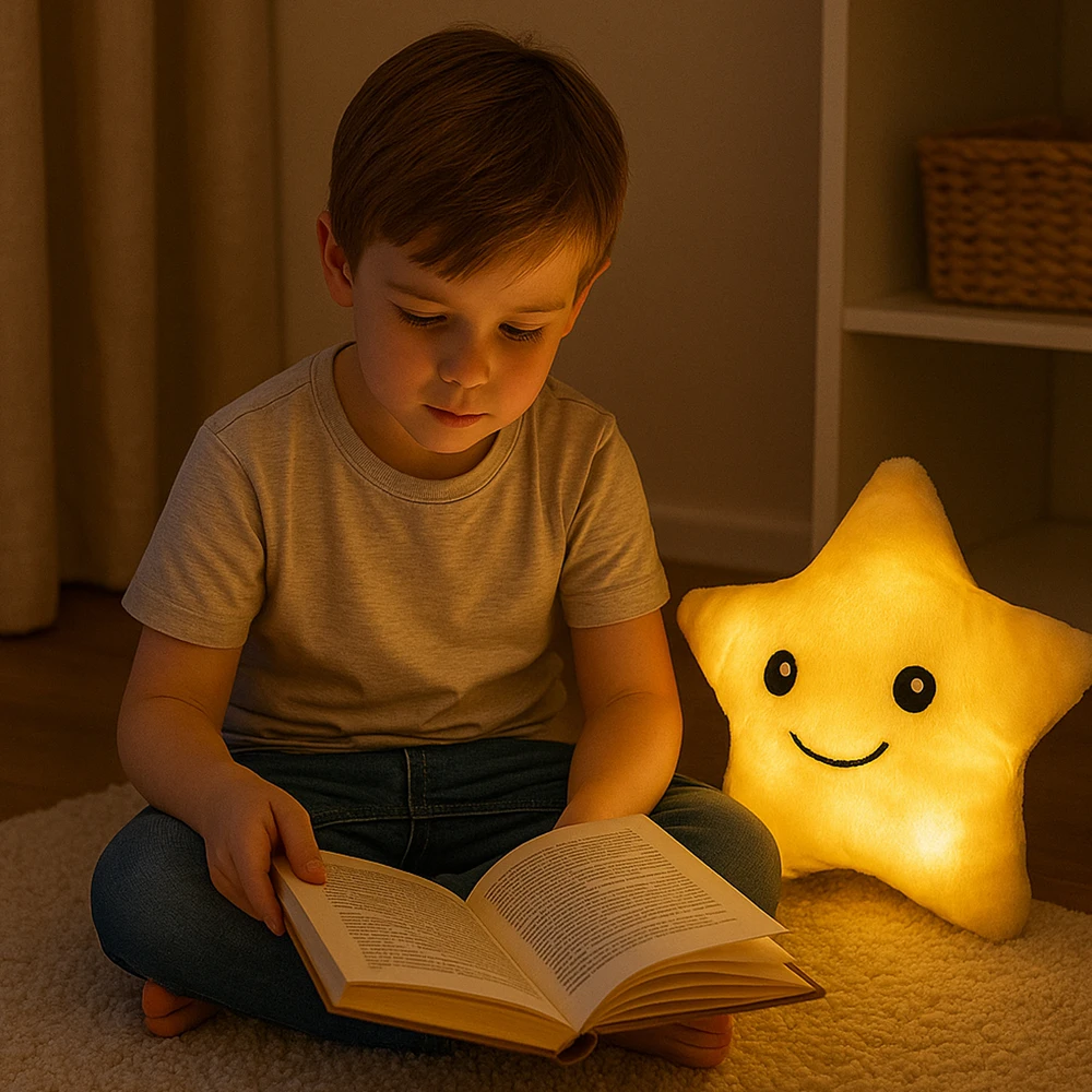 KOALA Žvaigždės formos pliušinė pagalvė su LED lempute, 40 cm