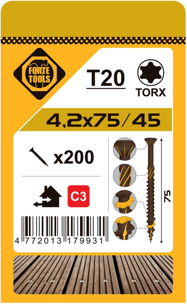 Grąžtas Forte Tools Forte terasos varžtas T20 4,2x75 rudas (200)