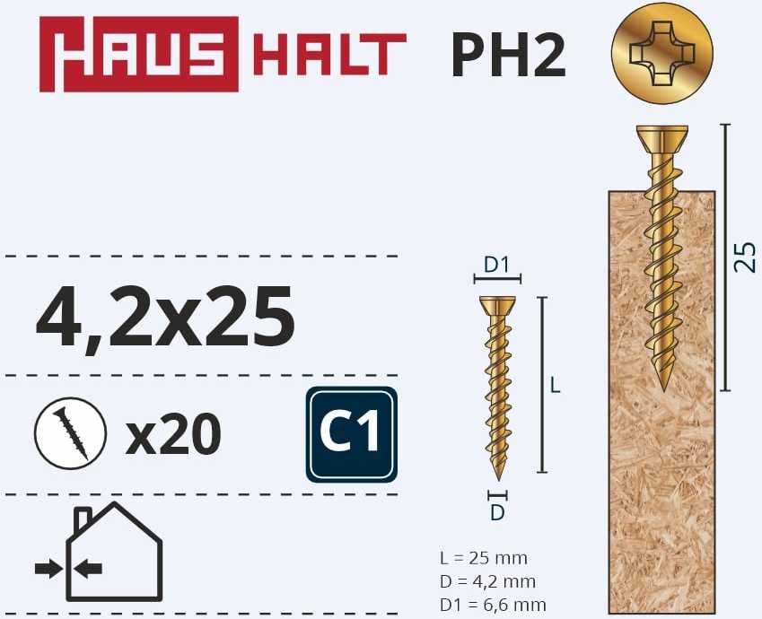 Haushalt Fischer OSB SCREW 4.2X25 Geltonas ZN 20PCS