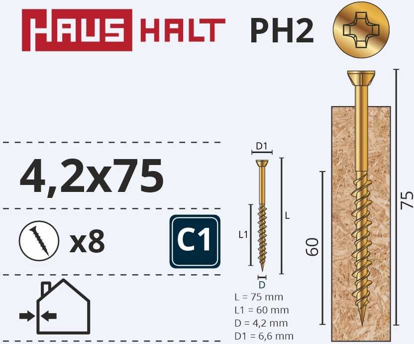 Haushalt Inline OSB SCREW 4.2X75 Geltonas ZN 8PCS