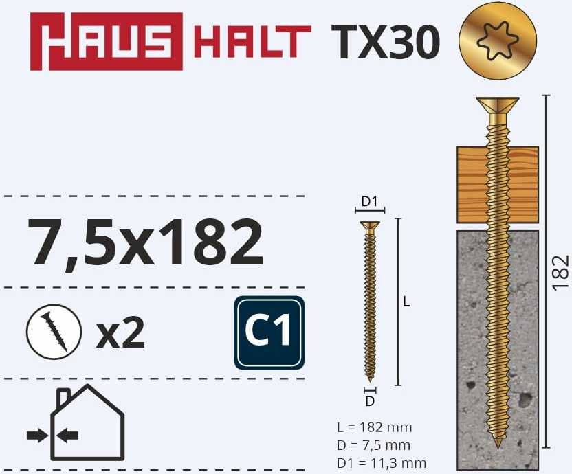 Haushalt MicroStorage LANGŲ RĖMO VARŽTAS 7,5X182 2 VNT.