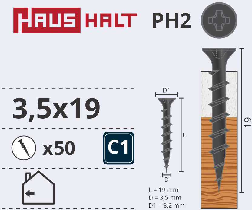 Haushalt Sourcing DRYWALL SCREW FOR WOOD 3.5X19 50PCS O1