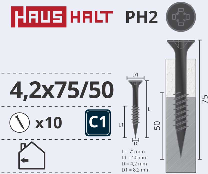 Haushalt Sourcing DRYWALL SCREW FOR MET 4.2X75/50 10PCS O2
