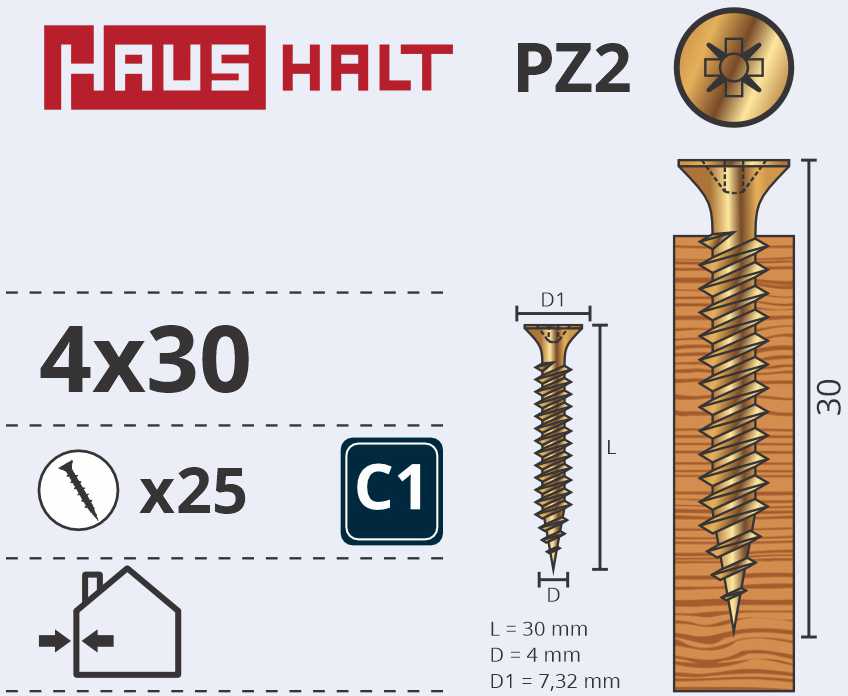 Haushalt Fischer CHIPBOARD SCREW 4.0X30 YLW ZP 25PCS G1