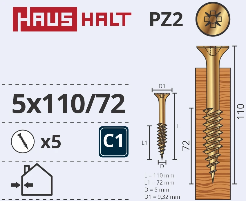Medsraigčiai Haushalt, 5 x 110/72 mm, ZN, PZ2, 5 vnt.
