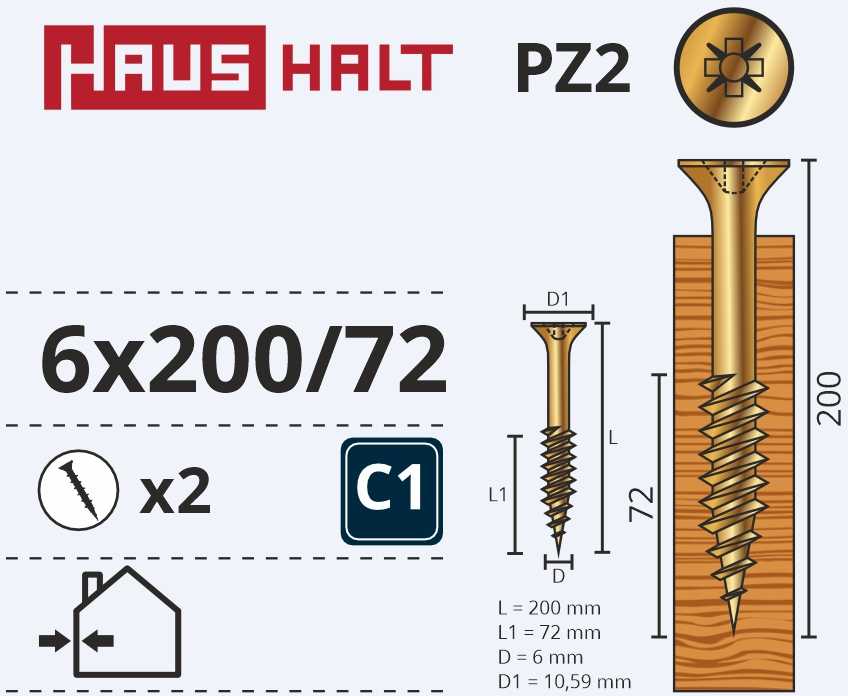 Medsraigčiai Haushalt, 6 x 200/72 mm, ZN, PZ3, 2 vnt.