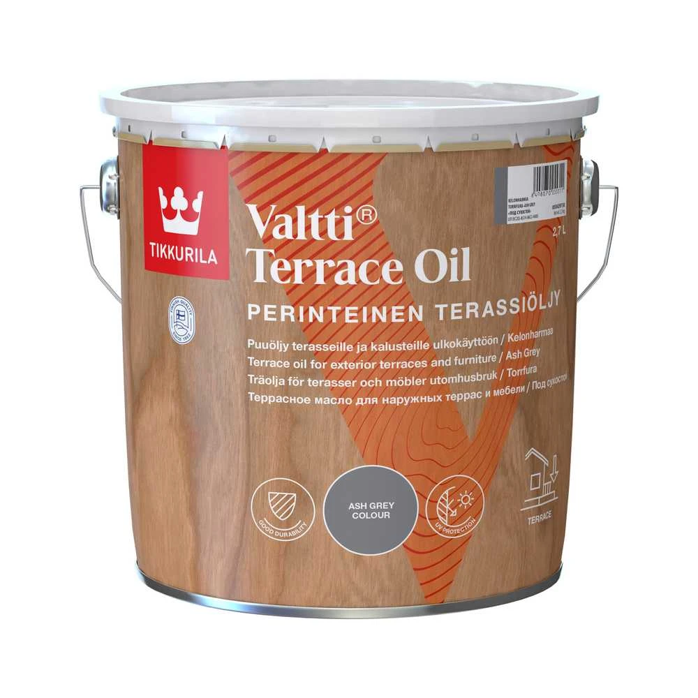 Medienos aliejus Tikkurila Valtti Terrace Oil, pilka sp., 2.7 l
