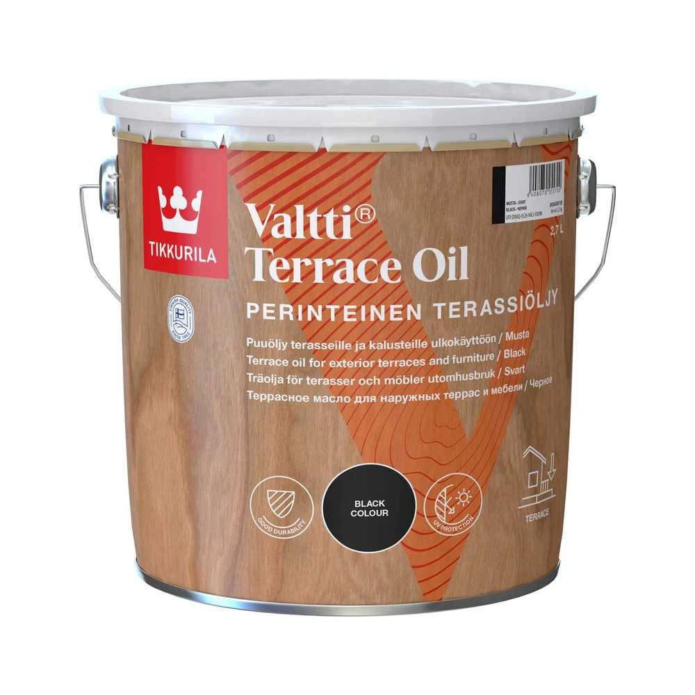 Medienos aliejus Tikkurila Valtti terasos aliejus, juodas, 2,7 l