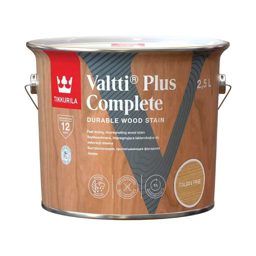 Medienos impregnantas Tikkurila Valtti Plus Complete, šviesiai ruda sp./italinė pušis, 2.5 l