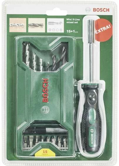 Grąžtas Bosch 15-dalių mini komplektas su atsuktuvu