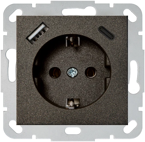Liregus Kištukinis lizdas EPSILON, SCHUKO lizdas ir USB A+C įkroviklis 17W, be rėmelio, antracito sp.