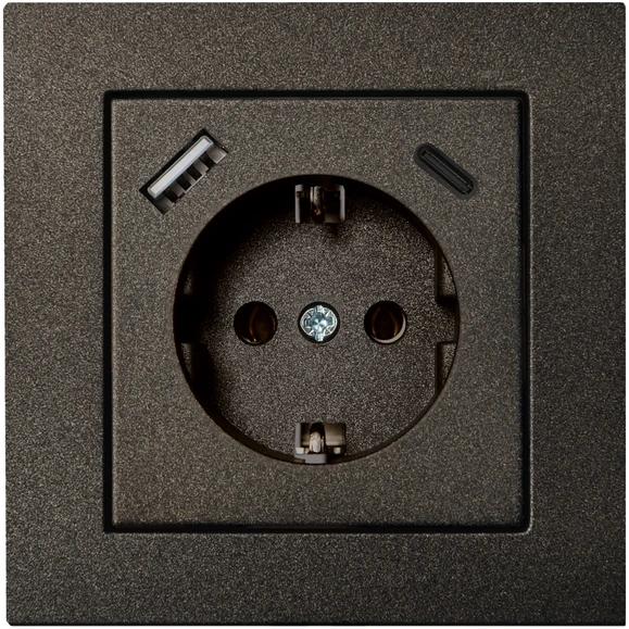 Liregus Kištukinis lizdas EPSILON, SCHUKO lizdas ir USB A+C įkroviklis 17W, be rėmelio, antracito sp.
