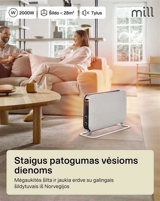 Mill Malūnas | Šildytuvas | SG2000MEC | Konvekcinis šildytuvas | 2000 W | Galios lygių skaičius 3 | Tinka kambariams iki 5-20 m² | Baltas | N/A