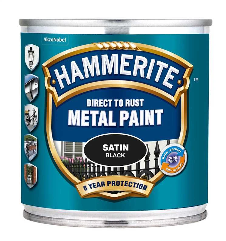 Hammerite Satin Black metalo dažai 250ml indelyje