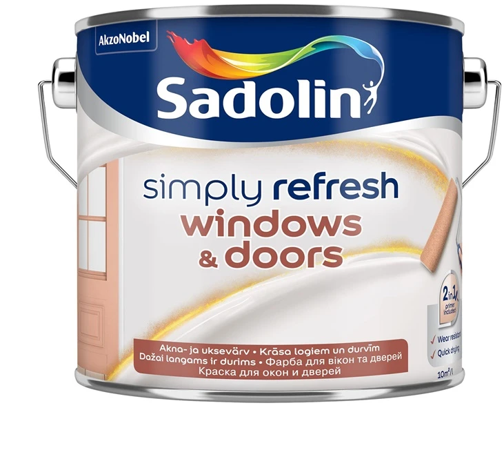 Dažai, langams/durims Sadolin Simply Refresh, pusiau matinis, 2.5 l, balta sp.