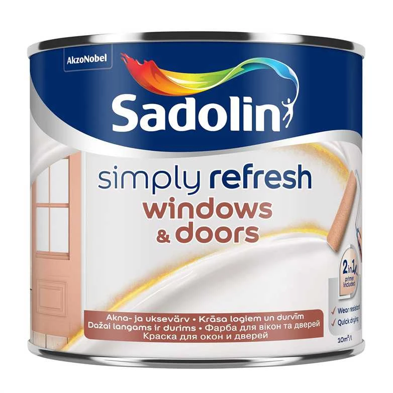 Dažai, langams/durims Sadolin Simply Refresh, pusiau matinis, 0.5 l, balta sp.