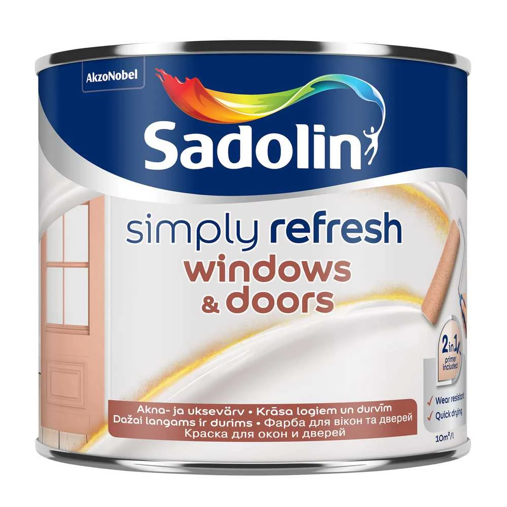Dažai, langams/durims Sadolin Simply Refresh, pusiau matinis, 0.5 l, balta sp.