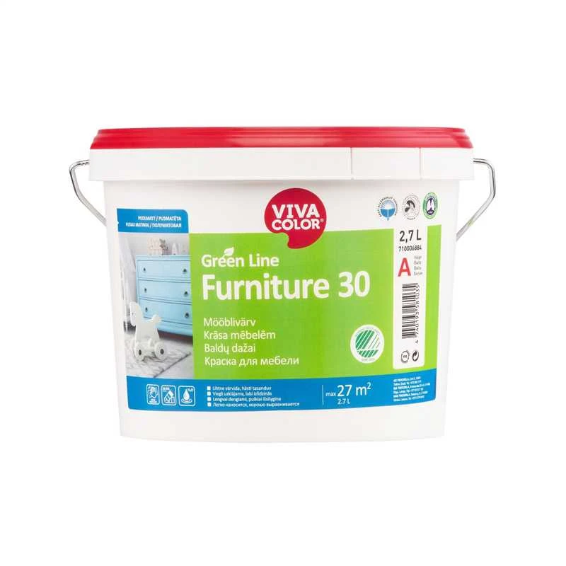 Dažai, baldams Vivacolor Žalias Line Furniture 30, pusiau matinis, 2.7 l, balta sp.