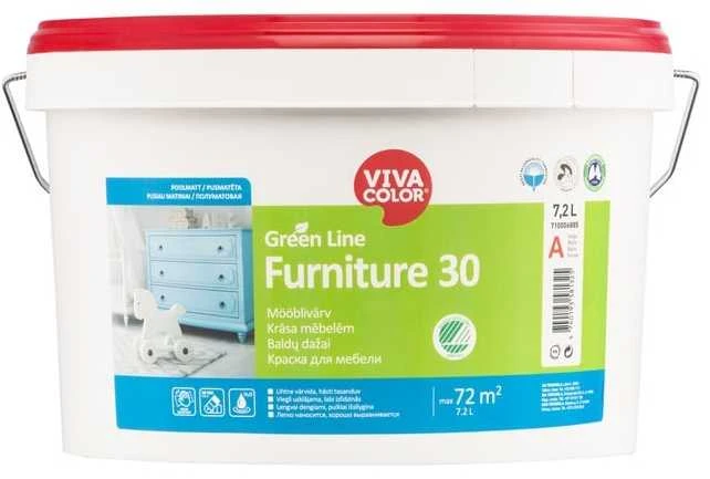 Baldų dažai VIVACOLOR Žalias LINE FURNITURE 30, pusiau matiniai, baltos sp., 7,2 l
