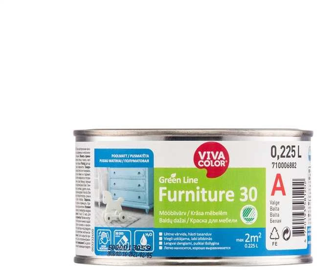 Baldų dažai VIVACOLOR Žalias LINE FURNITURE 30, pusiau matiniai, 225 ml