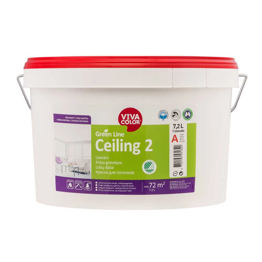 Dažai Vivacolor Žalias Line Ceiling, balta sp., 7.2 l
