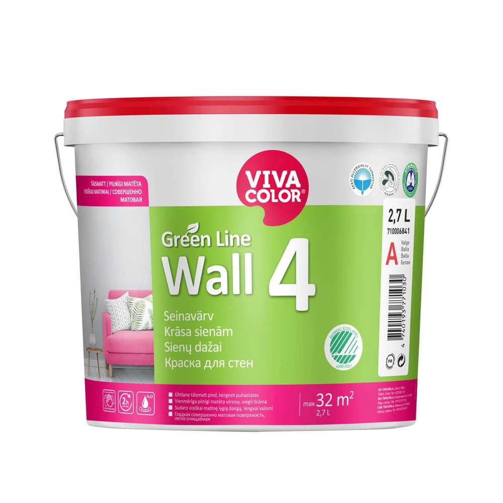Dažai Vivacolor Žalias Line Wall 4, balta, 2.7 l