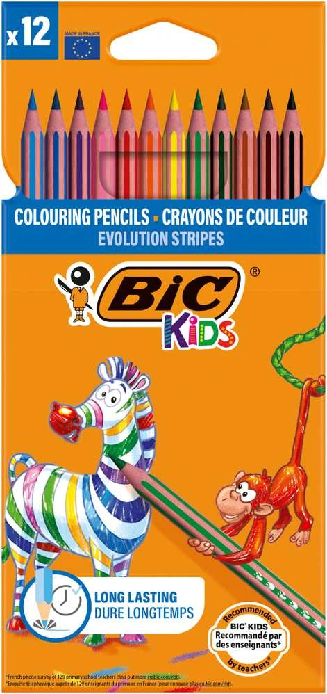 Spalvotieji pieštukai Bic Evolution Stripes, 12 vnt.