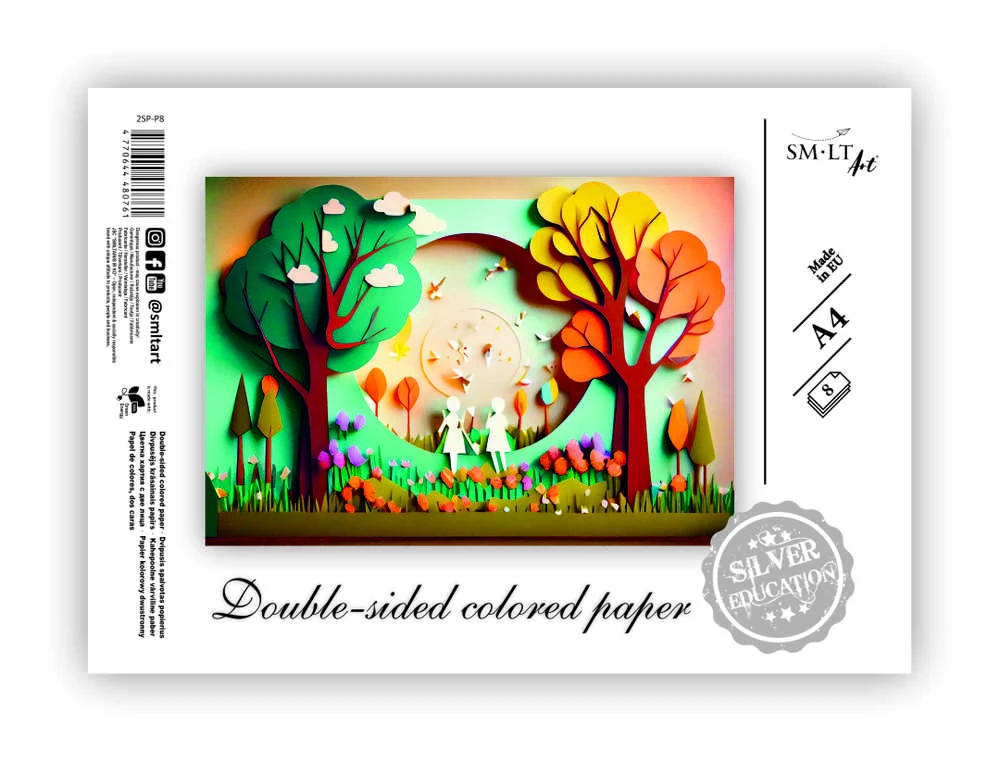 Popierius, spalvotas SMLT, A4, 80 g, dvipusis, klijuotas, 8 lapai